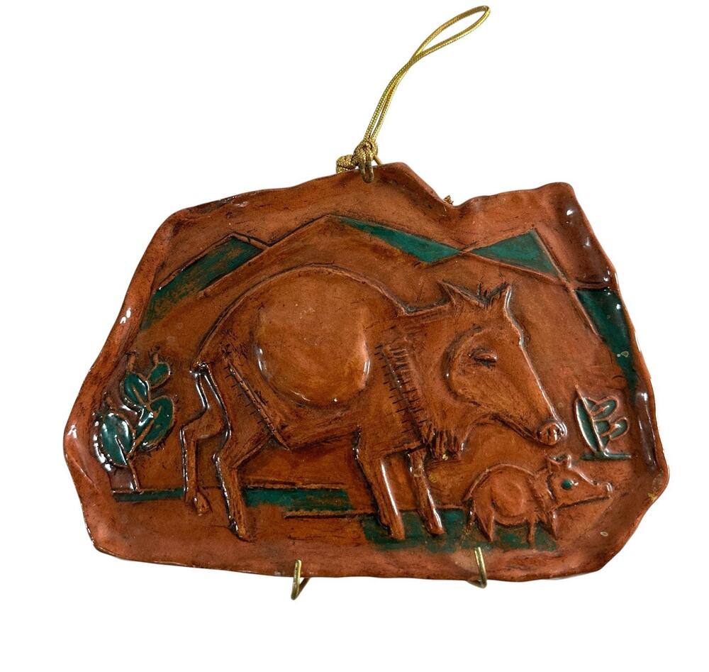 Vintage Terracotta Donkey & Foal Wall Plaque Southwestern Folk Art 7.5β